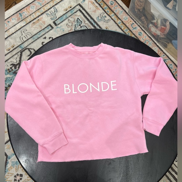 👚👱‍♀️Brunette the Label👱‍♀️👚Pink BLONDE Crop Sweatshirt Size M/L - Picture 1 of 5